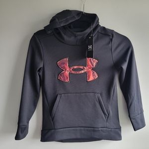 Under Armour Youth SMALL Girls Fleece Hoodie BLACK Iridescent Big Logo